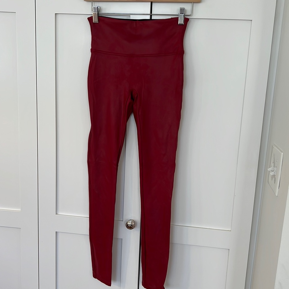Spanx red faux leather leggings